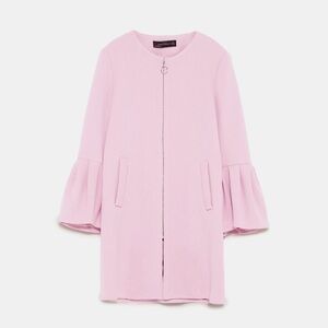 Zara Pink Ruffled Bell Sleeve Coat size XL